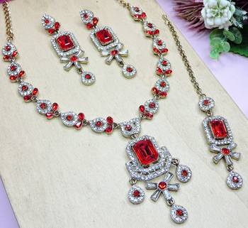 Red designer premium festive wear necklace set 3
