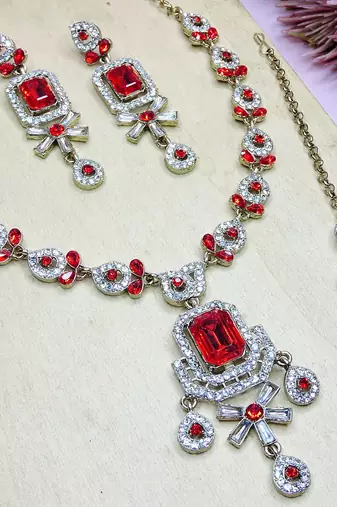 Red designer premium festive wear necklace set