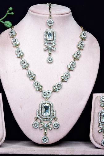 White designer premium festive wear necklace set