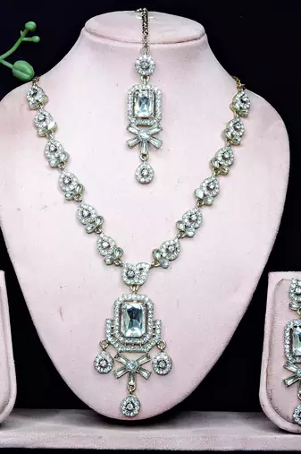White designer premium festive wear necklace set