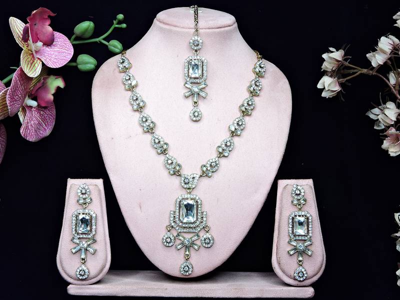 White designer premium festive wear necklace set