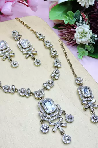 White designer premium festive wear necklace set
