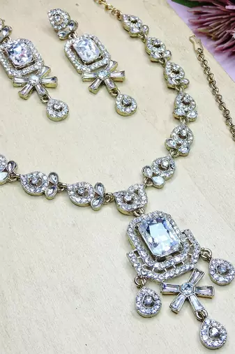 White designer premium festive wear necklace set