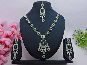 Green designer premium festive wear necklace set 1