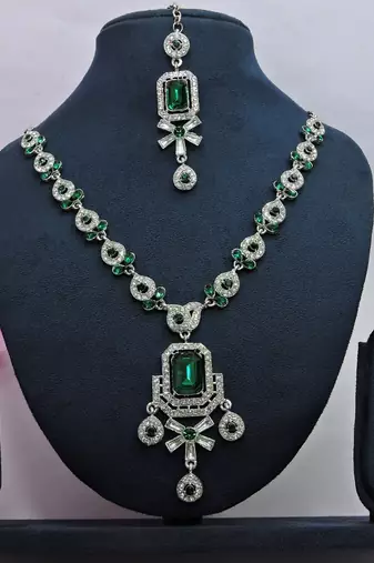 Green designer premium festive wear necklace set