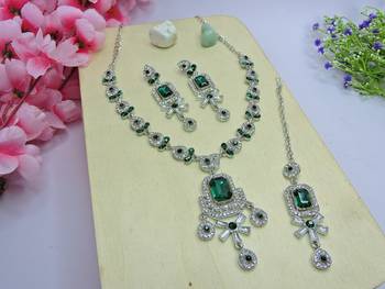 Green designer premium festive wear necklace set 2