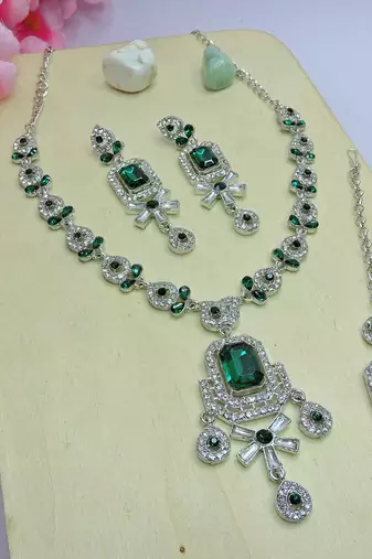Green designer premium festive wear necklace set