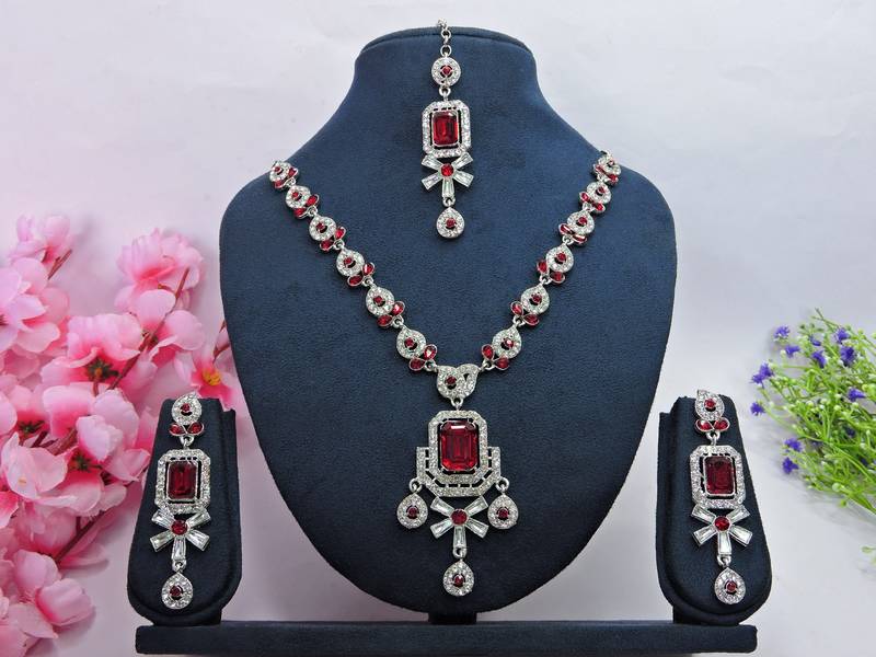 Maroon designer premium festive wear necklace set