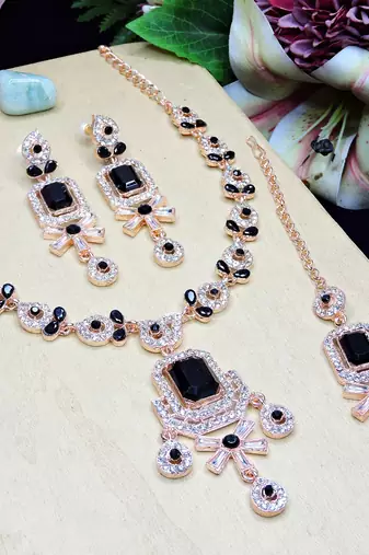 Black designer premium festive wear necklace set