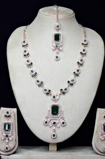 Green designer premium festive wear necklace set