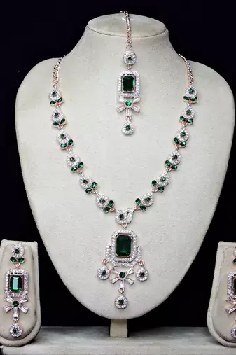 Green designer premium festive wear necklace set