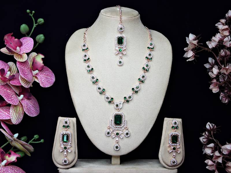 Green designer premium festive wear necklace set