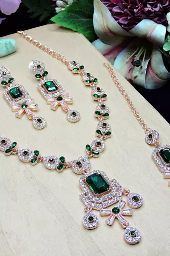 Green designer premium festive wear necklace set