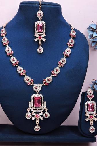 Pink designer premium festive wear necklace set
