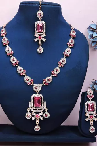 Pink designer premium festive wear necklace set