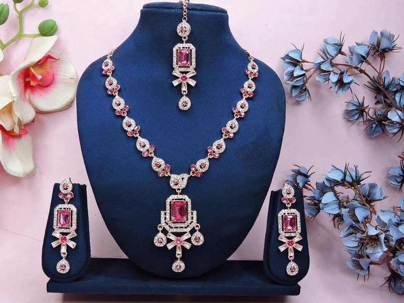 Pink designer premium festive wear necklace set