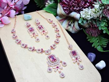 Pink designer premium festive wear necklace set 2