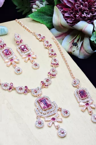 Pink designer premium festive wear necklace set