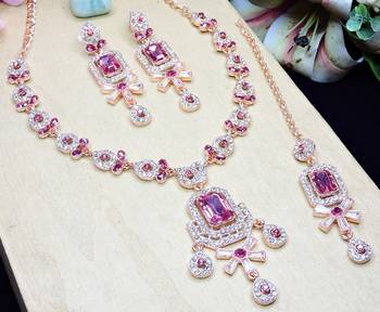 Pink designer premium festive wear necklace set 3