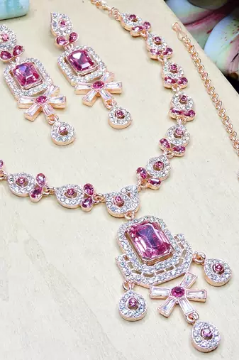 Pink designer premium festive wear necklace set