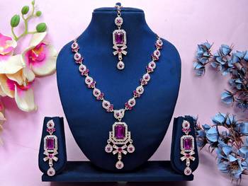 Pink designer premium festive wear necklace set 1