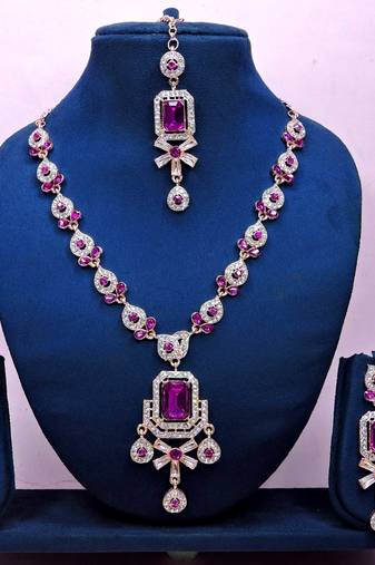 Pink designer premium festive wear necklace set