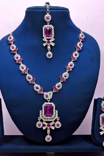 Pink designer premium festive wear necklace set