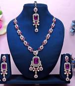 Pink designer premium festive wear necklace set