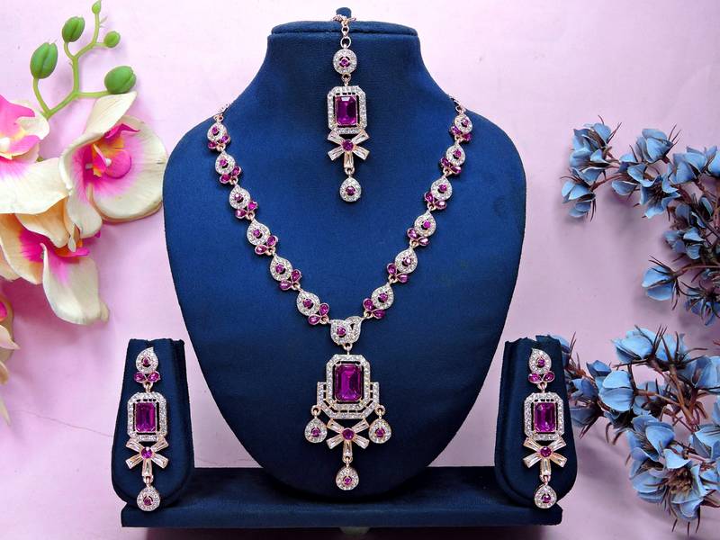 Pink designer premium festive wear necklace set
