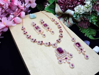 Pink designer premium festive wear necklace set 2