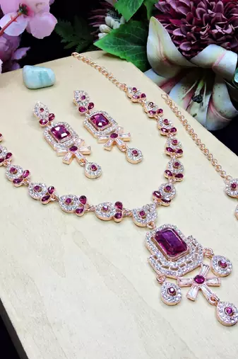 Pink designer premium festive wear necklace set
