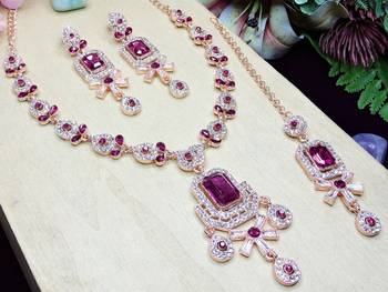 Pink designer premium festive wear necklace set 3