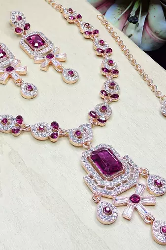 Pink designer premium festive wear necklace set