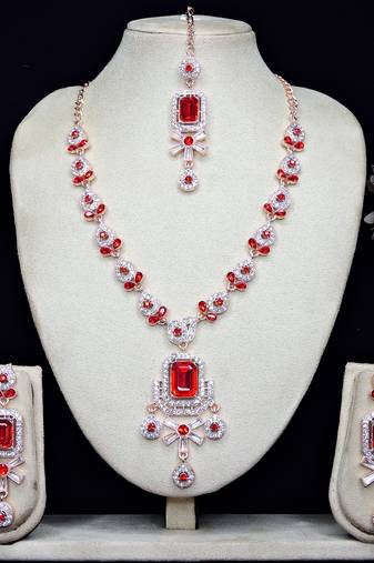 Red designer premium festive wear necklace set
