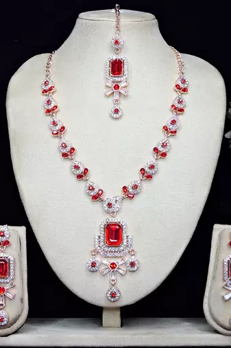 Red designer premium festive wear necklace set