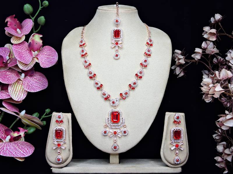 Red designer premium festive wear necklace set