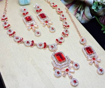 Red designer premium festive wear necklace set 3