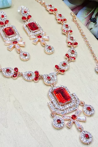 Red designer premium festive wear necklace set