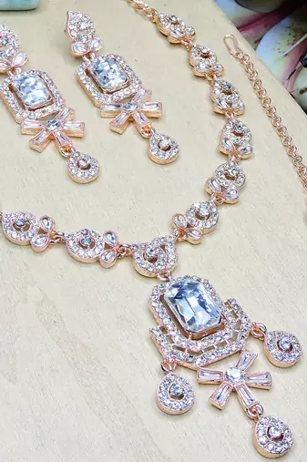 White designer premium festive wear necklace set