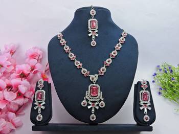 Pink designer premium festive wear necklace set 1
