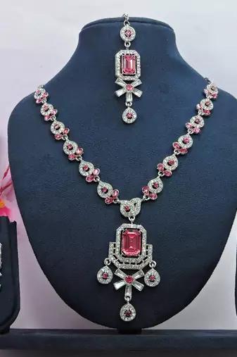 Pink designer premium festive wear necklace set