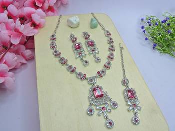 Pink designer premium festive wear necklace set 2
