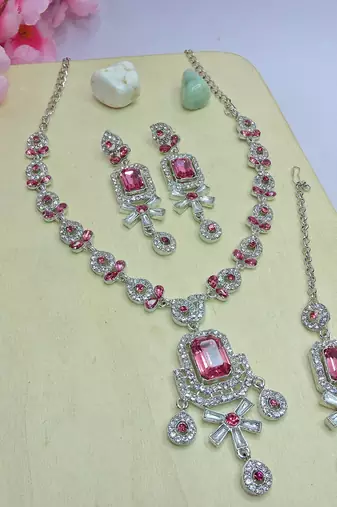 Pink designer premium festive wear necklace set