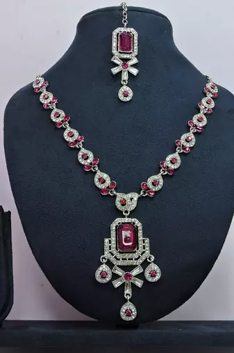 Pink designer premium festive wear necklace set