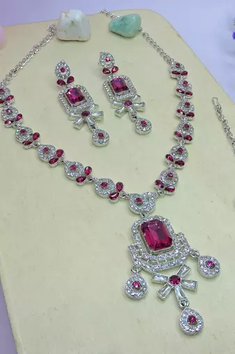 Pink designer premium festive wear necklace set