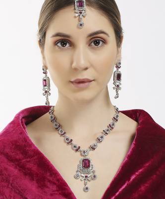 Pink designer premium festive wear necklace set 3