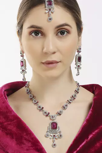 Pink designer premium festive wear necklace set