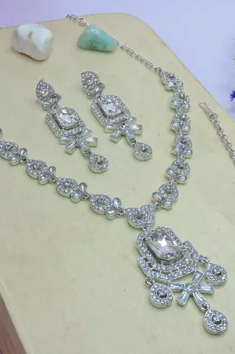 White designer premium festive wear necklace set