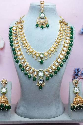 Green designer premium festive wear necklace set