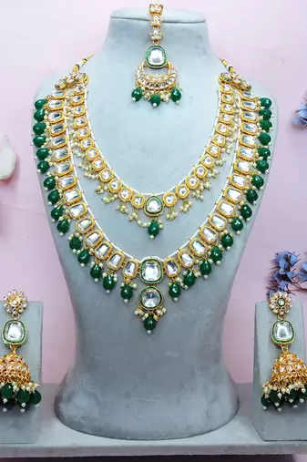 Green designer premium festive wear necklace set